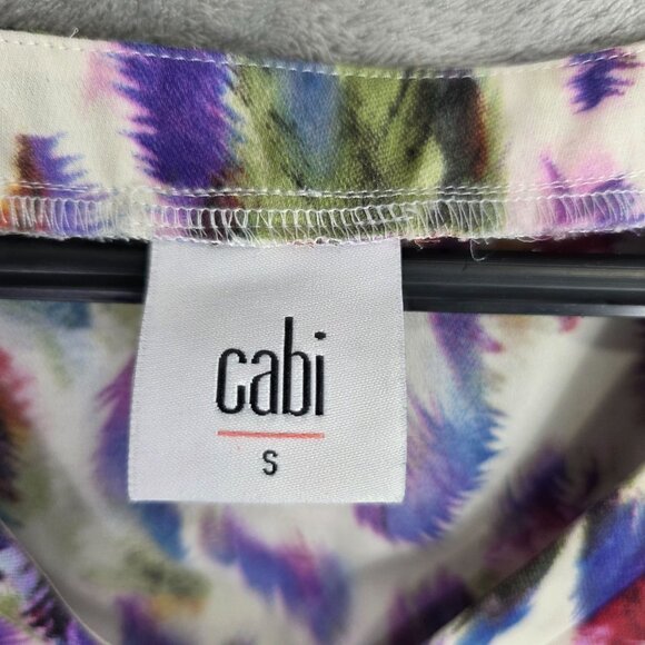 Womens Cabi Multicolor Feather Print Sleeveless Top V-Neck 100% Polyester S - Picture 2 of 8